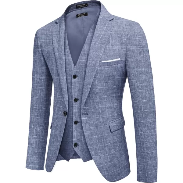 COOFANDY Men’s 3 Piece Slim Fit Suits One Button Blazer Vest Suit Pants with Tie