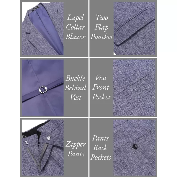 COOFANDY Men’s 3 Piece Slim Fit Suits One Button Blazer Vest Suit Pants with Tie
