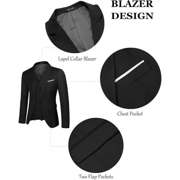 COOFANDY Mens 3 Piece Suits One Button Blazer Jacket Slim Fit Vest Suit Pant with Tie