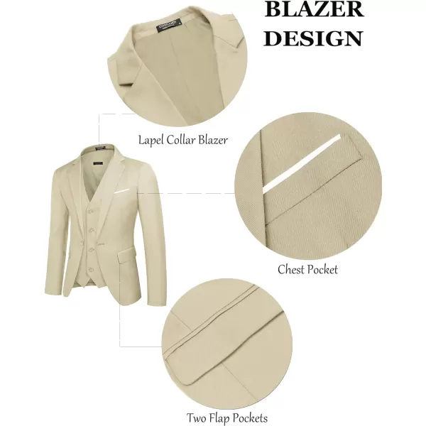 COOFANDY Mens 3 Piece Suits One Button Blazer Jacket Slim Fit Vest Suit Pant with Tie
