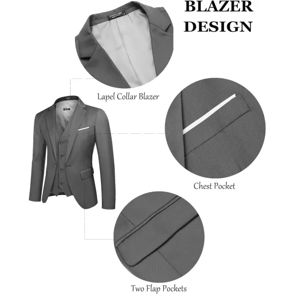 COOFANDY Mens 3 Piece Suits One Button Blazer Jacket Slim Fit Vest Suit Pant with Tie
