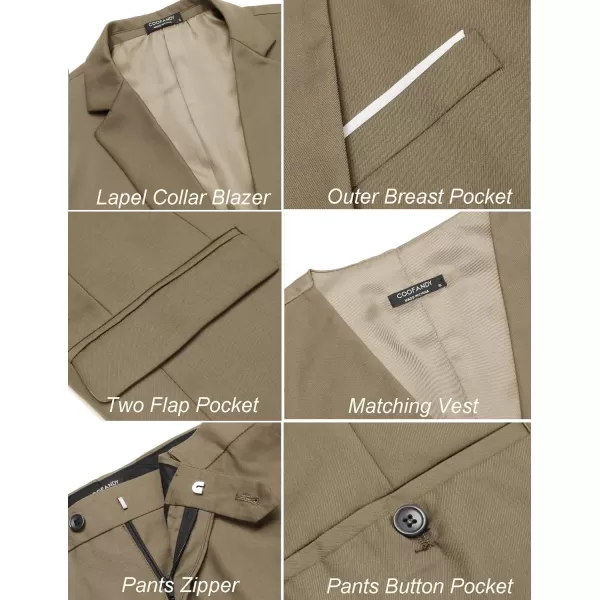 COOFANDY Mens 3 Piece Suits One Button Blazer Jacket Slim Fit Vest Suit Pant with Tie