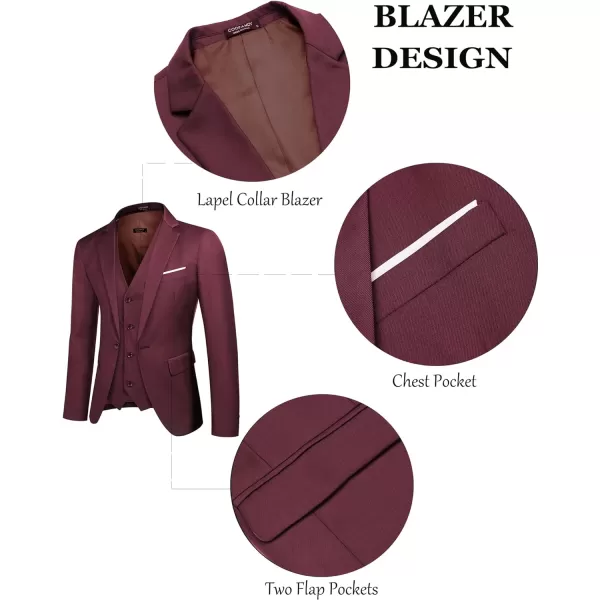 COOFANDY Mens 3 Piece Suits One Button Blazer Jacket Slim Fit Vest Suit Pant with Tie