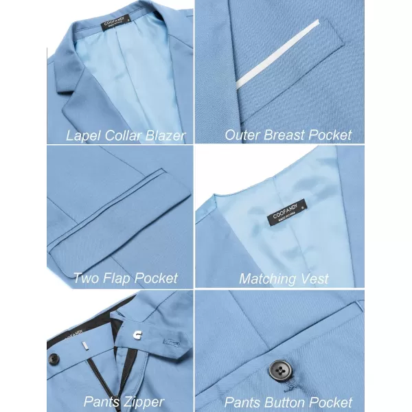 COOFANDY Mens 3 Piece Suits One Button Blazer Jacket Slim Fit Vest Suit Pant with Tie