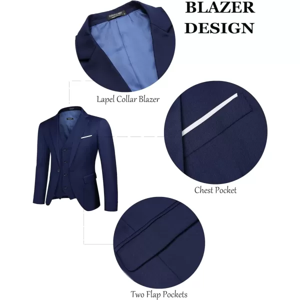 COOFANDY Mens 3 Piece Suits One Button Blazer Jacket Slim Fit Vest Suit Pant with Tie