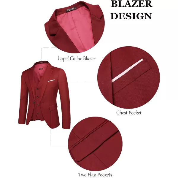 COOFANDY Mens 3 Piece Suits One Button Blazer Jacket Slim Fit Vest Suit Pant with Tie