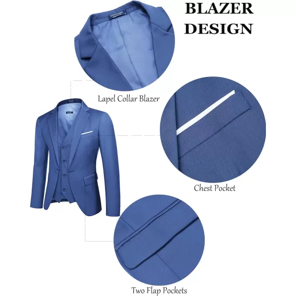 COOFANDY Mens 3 Piece Suits One Button Blazer Jacket Slim Fit Vest Suit Pant with Tie
