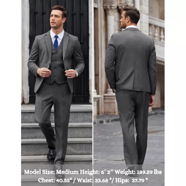 COOFANDY Men's 3 Pieces Slim Fit Suits Classic Solid Jacket Vest Pants Two Button Blazer for Business Wedding Party