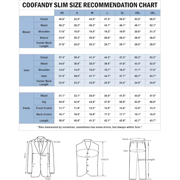 COOFANDY Men's 3 Pieces Slim Fit Suits Classic Solid Jacket Vest Pants Two Button Blazer for Business Wedding Party