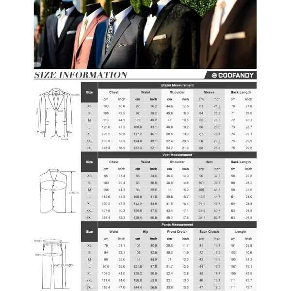 COOFANDY Men's 3 Pieces Slim Fit Suits Classic Solid Jacket Vest Pants Two Button Blazer for Business Wedding Party