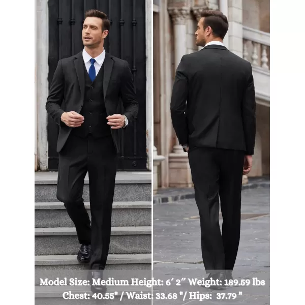 COOFANDY Men's 3 Pieces Slim Fit Suits Classic Solid Jacket Vest Pants Two Button Blazer for Business Wedding Party