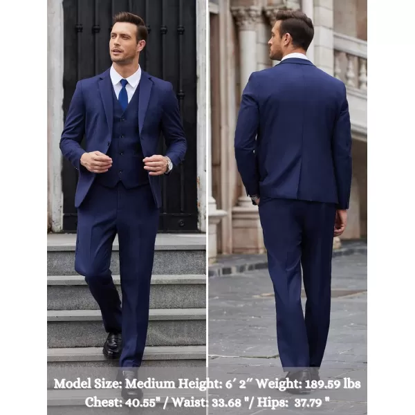 COOFANDY Men's 3 Pieces Slim Fit Suits Classic Solid Jacket Vest Pants Two Button Blazer for Business Wedding Party