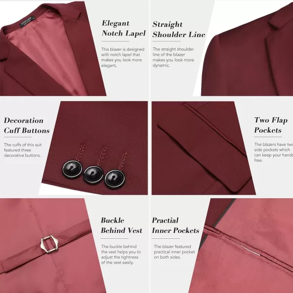 COOFANDY Men's 3 Pieces Slim Fit Suits Classic Solid Jacket Vest Pants Two Button Blazer for Business Wedding Party