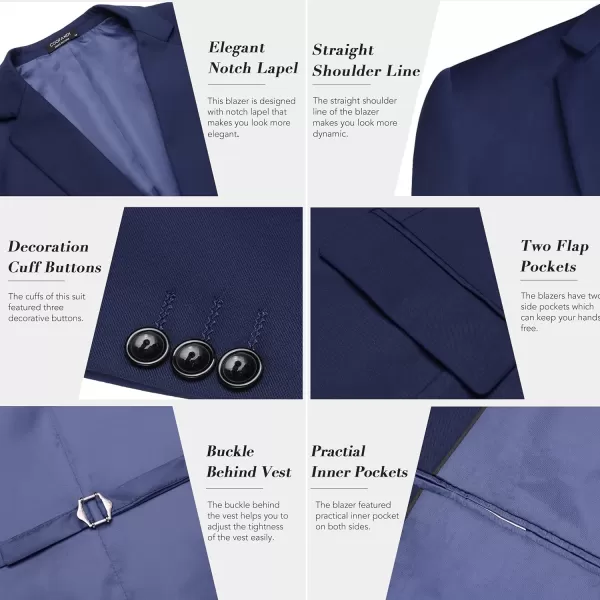 COOFANDY Men's 3 Pieces Slim Fit Suits Classic Solid Jacket Vest Pants Two Button Blazer for Business Wedding Party