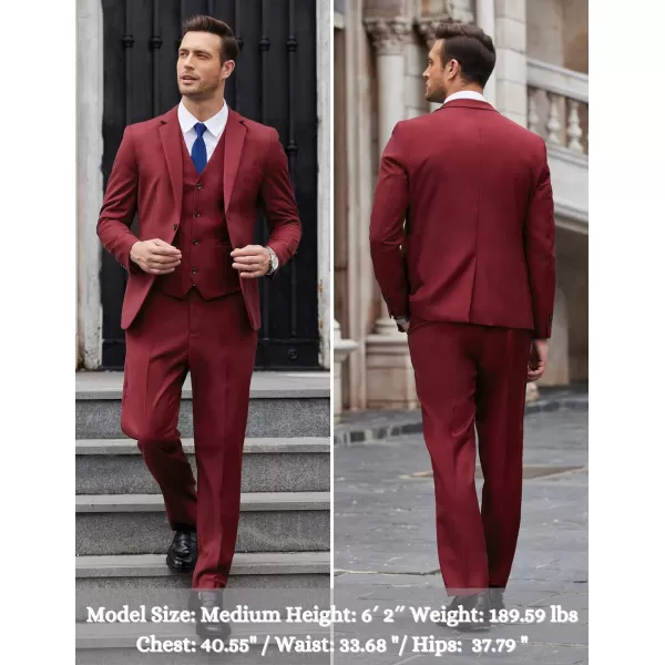 COOFANDY Men's 3 Pieces Slim Fit Suits Classic Solid Jacket Vest Pants Two Button Blazer for Business Wedding Party