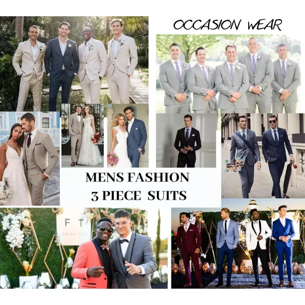 COOFANDY Men's 3 Pieces Slim Fit Suits Classic Solid Jacket Vest Pants Two Button Blazer for Business Wedding Party