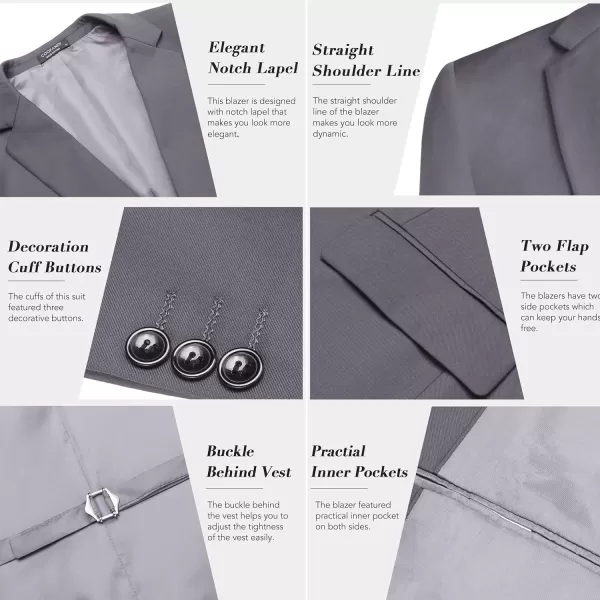 COOFANDY Men's 3 Pieces Slim Fit Suits Classic Solid Jacket Vest Pants Two Button Blazer for Business Wedding Party