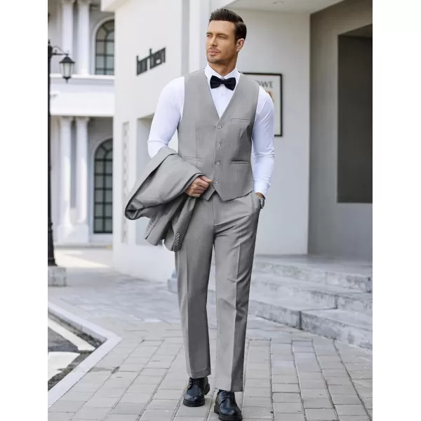 COOFANDY Men's 3 Pieces Suit Slim Fit Tuxedo Set One Button Jacket Vest Pants with Tie