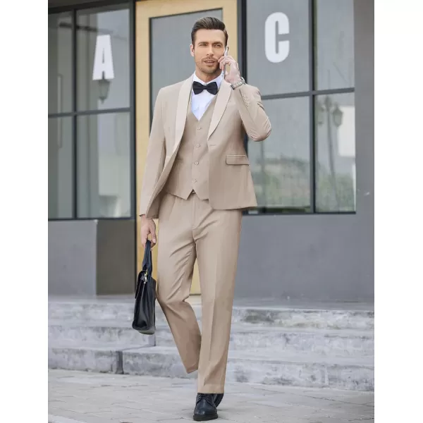 COOFANDY Men's 3 Pieces Suit Slim Fit Tuxedo Set One Button Jacket Vest Pants with Tie