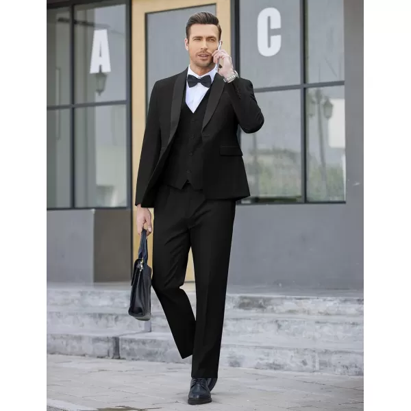 COOFANDY Men's 3 Pieces Suit Slim Fit Tuxedo Set One Button Jacket Vest Pants with Tie
