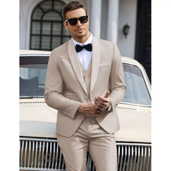 COOFANDY Men's 3 Pieces Suit Slim Fit Tuxedo Set One Button Jacket Vest Pants with Tie