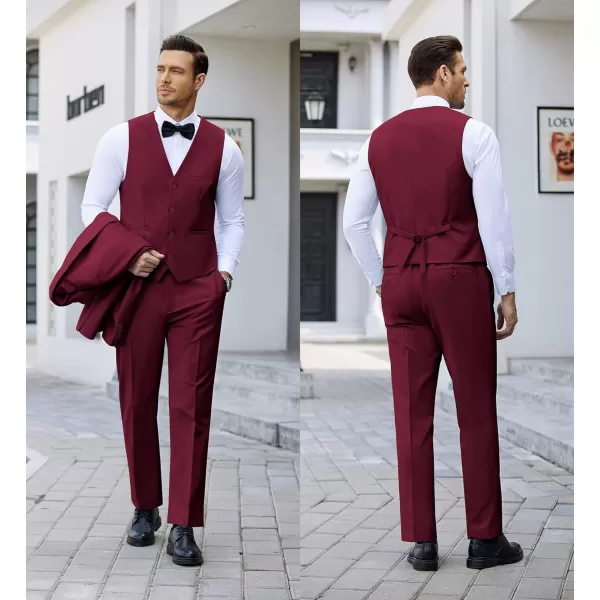 COOFANDY Men's 3 Pieces Suit Slim Fit Tuxedo Set One Button Jacket Vest Pants with Tie