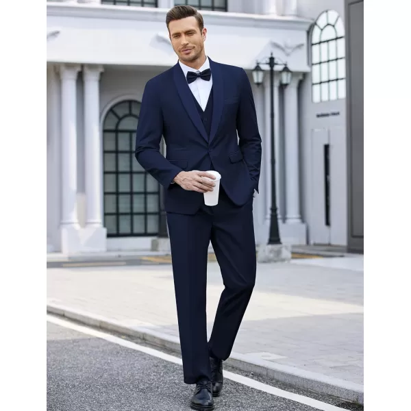 COOFANDY Men's 3 Pieces Suit Slim Fit Tuxedo Set One Button Jacket Vest Pants with Tie