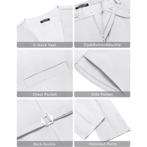 COOFANDY Men's 3 Pieces Suit Slim Fit Tuxedo Set One Button Jacket Vest Pants with Tie