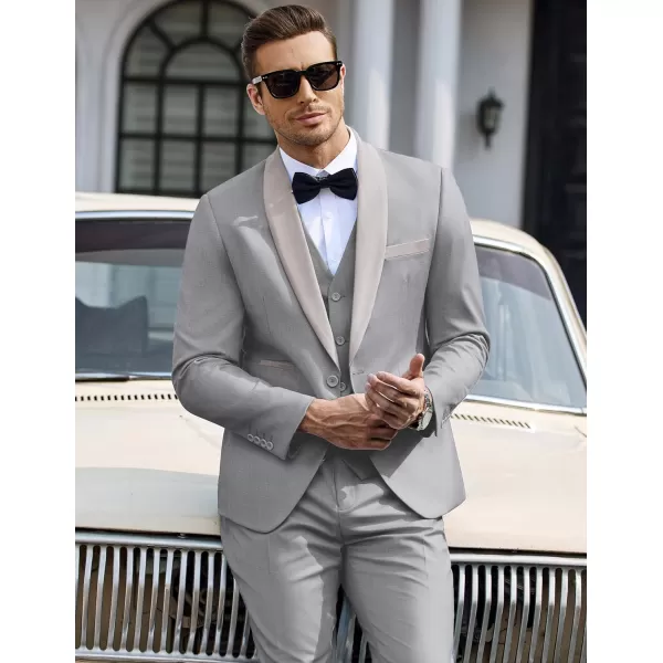 COOFANDY Men's 3 Pieces Suit Slim Fit Tuxedo Set One Button Jacket Vest Pants with Tie