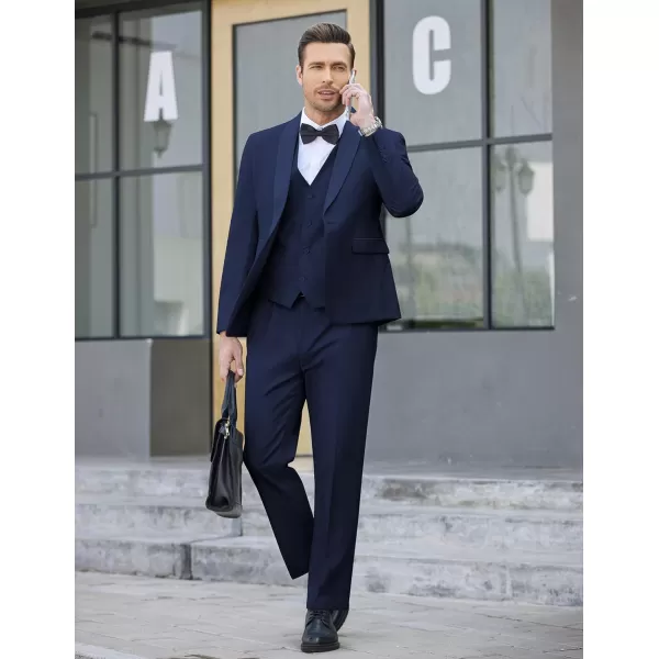 COOFANDY Men's 3 Pieces Suit Slim Fit Tuxedo Set One Button Jacket Vest Pants with Tie