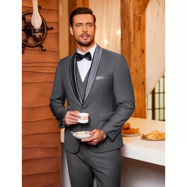 COOFANDY Men's 3 Pieces Suit Slim Fit Tuxedo Set One Button Jacket Vest Pants with Tie