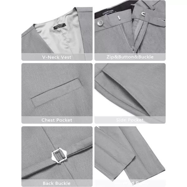 COOFANDY Men's 3 Pieces Suit Slim Fit Tuxedo Set One Button Jacket Vest Pants with Tie