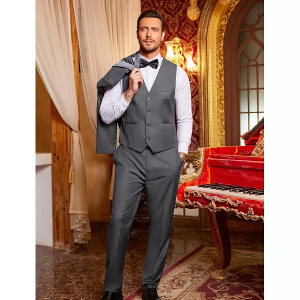COOFANDY Men's 3 Pieces Suit Slim Fit Tuxedo Set One Button Jacket Vest Pants with Tie