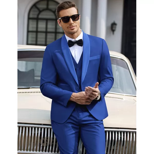 COOFANDY Men's 3 Pieces Suit Slim Fit Tuxedo Set One Button Jacket Vest Pants with Tie