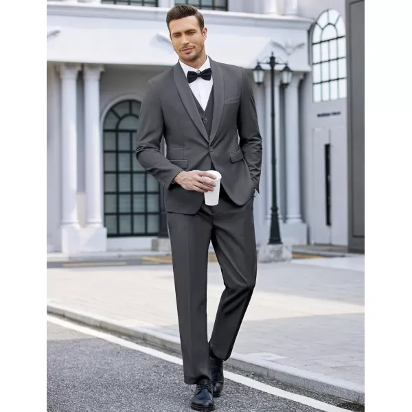 COOFANDY Men's 3 Pieces Suit Slim Fit Tuxedo Set One Button Jacket Vest Pants with Tie