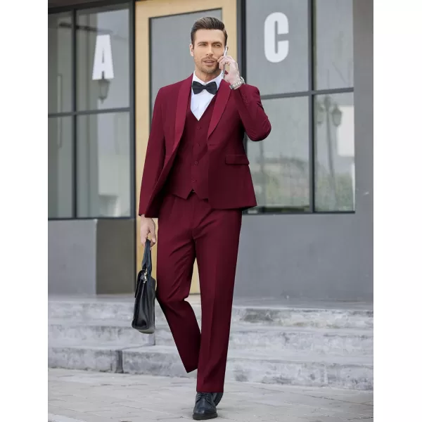 COOFANDY Men's 3 Pieces Suit Slim Fit Tuxedo Set One Button Jacket Vest Pants with Tie