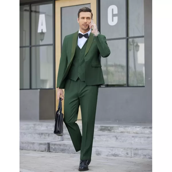 COOFANDY Men's 3 Pieces Suit Slim Fit Tuxedo Set One Button Jacket Vest Pants with Tie