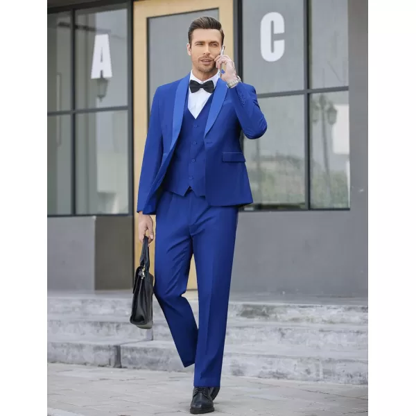 COOFANDY Men's 3 Pieces Suit Slim Fit Tuxedo Set One Button Jacket Vest Pants with Tie