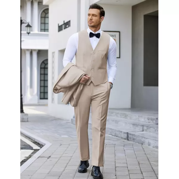 COOFANDY Men's 3 Pieces Suit Slim Fit Tuxedo Set One Button Jacket Vest Pants with Tie