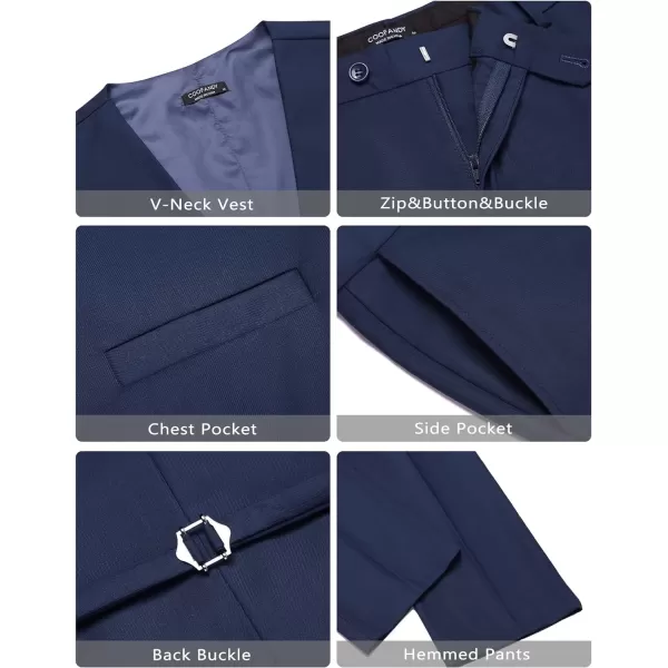 COOFANDY Men's 3 Pieces Suit Slim Fit Tuxedo Set One Button Jacket Vest Pants with Tie