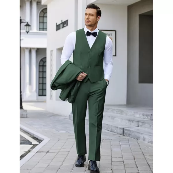 COOFANDY Men's 3 Pieces Suit Slim Fit Tuxedo Set One Button Jacket Vest Pants with Tie