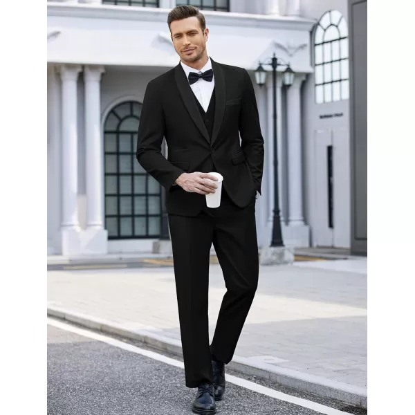 COOFANDY Men's 3 Pieces Suit Slim Fit Tuxedo Set One Button Jacket Vest Pants with Tie