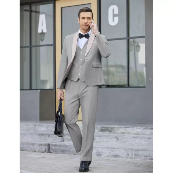 COOFANDY Men's 3 Pieces Suit Slim Fit Tuxedo Set One Button Jacket Vest Pants with Tie