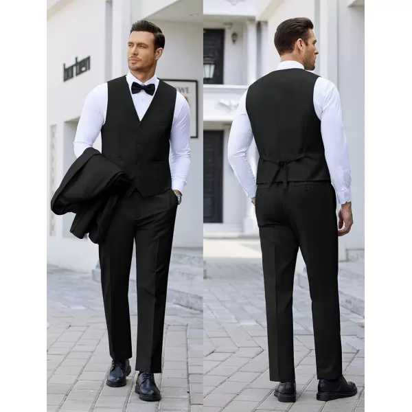 COOFANDY Men's 3 Pieces Suit Slim Fit Tuxedo Set One Button Jacket Vest Pants with Tie