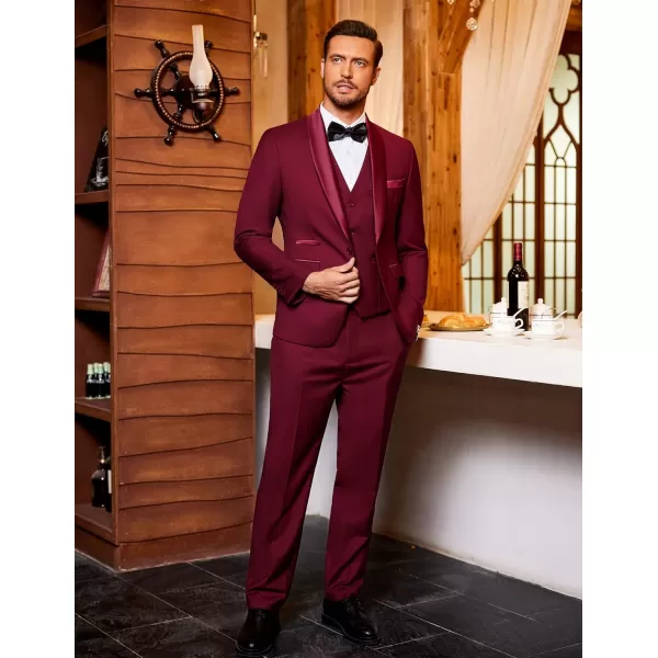 COOFANDY Men's 3 Pieces Suit Slim Fit Tuxedo Set One Button Jacket Vest Pants with Tie