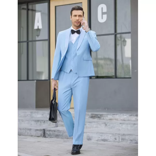 COOFANDY Men's 3 Pieces Suit Slim Fit Tuxedo Set One Button Jacket Vest Pants with Tie