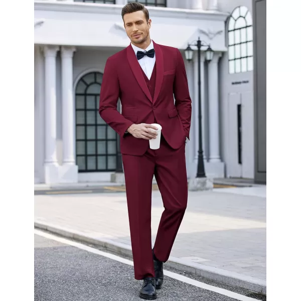 COOFANDY Men's 3 Pieces Suit Slim Fit Tuxedo Set One Button Jacket Vest Pants with Tie