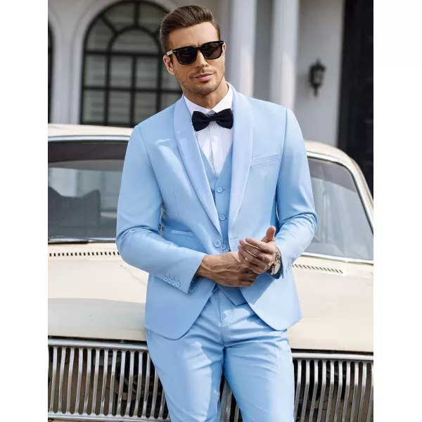 COOFANDY Men's 3 Pieces Suit Slim Fit Tuxedo Set One Button Jacket Vest Pants with Tie