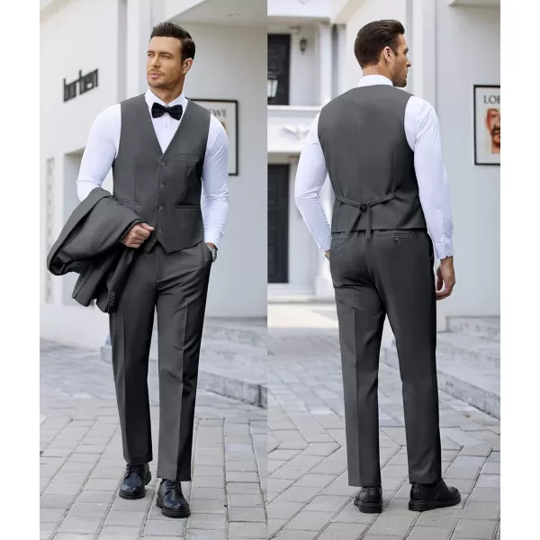 COOFANDY Men's 3 Pieces Suit Slim Fit Tuxedo Set One Button Jacket Vest Pants with Tie