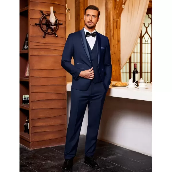 COOFANDY Men's 3 Pieces Suit Slim Fit Tuxedo Set One Button Jacket Vest Pants with Tie
